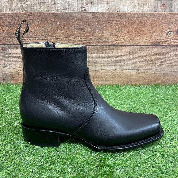 Men's Western Rodeo Genuine Black Leather Half Boots with Zipper Dubai Toe 266 - Picture 3 of 7